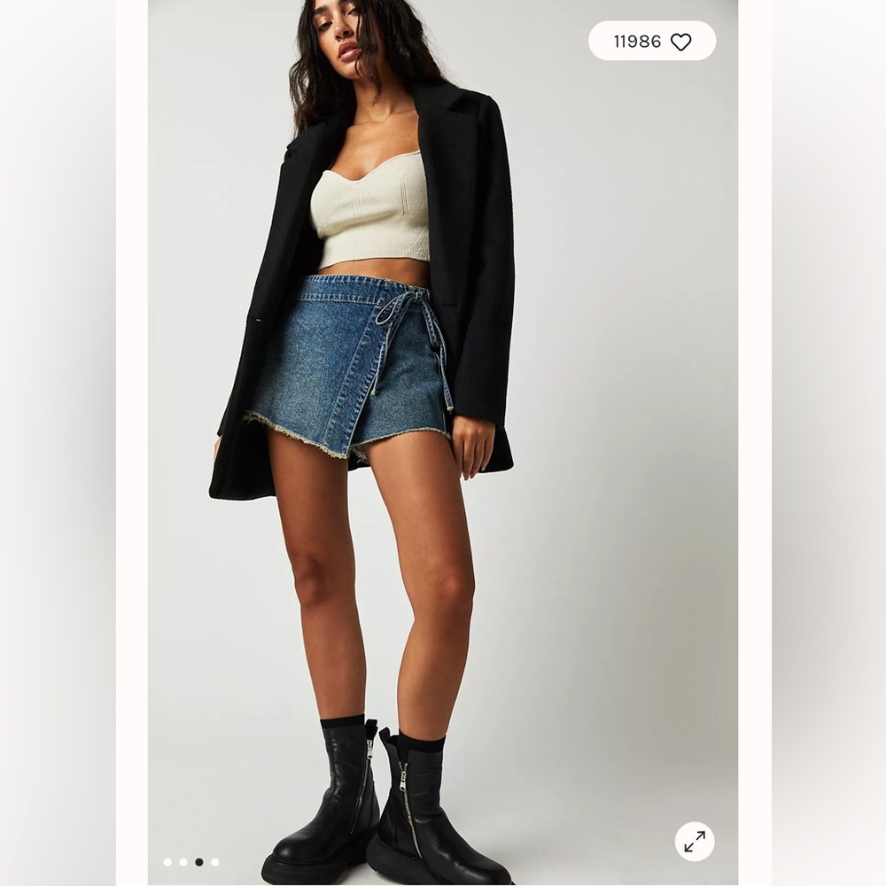 We The Free Denim Wrap Mini Skirt in Blue